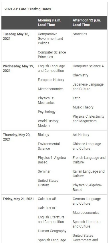 2021 AP  Exam Schedule  Late  testing.jpg